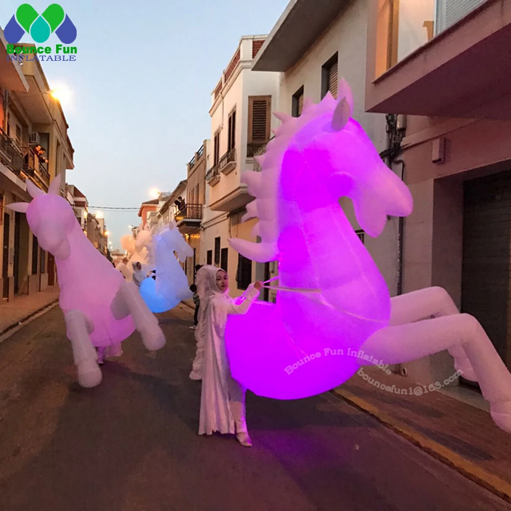 

Blow Up White Inflatable Horse Costume With Led Lights Carnival Parade Inflatable Mascot Costume Large Animal Suit For Promotion