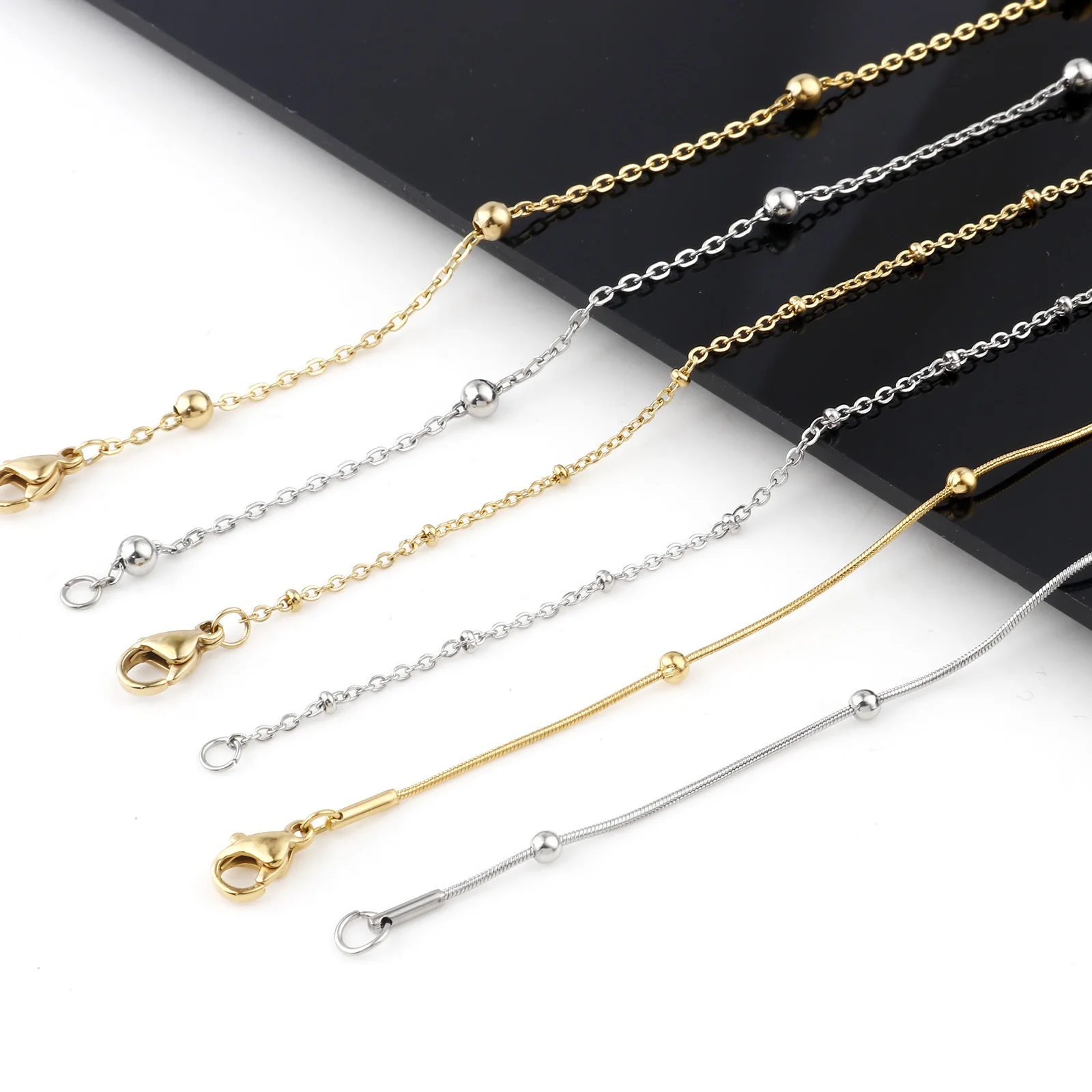 1pc Simple Stainless Steel Necklace Multicolor Handmade Ball Chain Necklace For Women Collar Choker Necklace Jwelry 46-50cm long