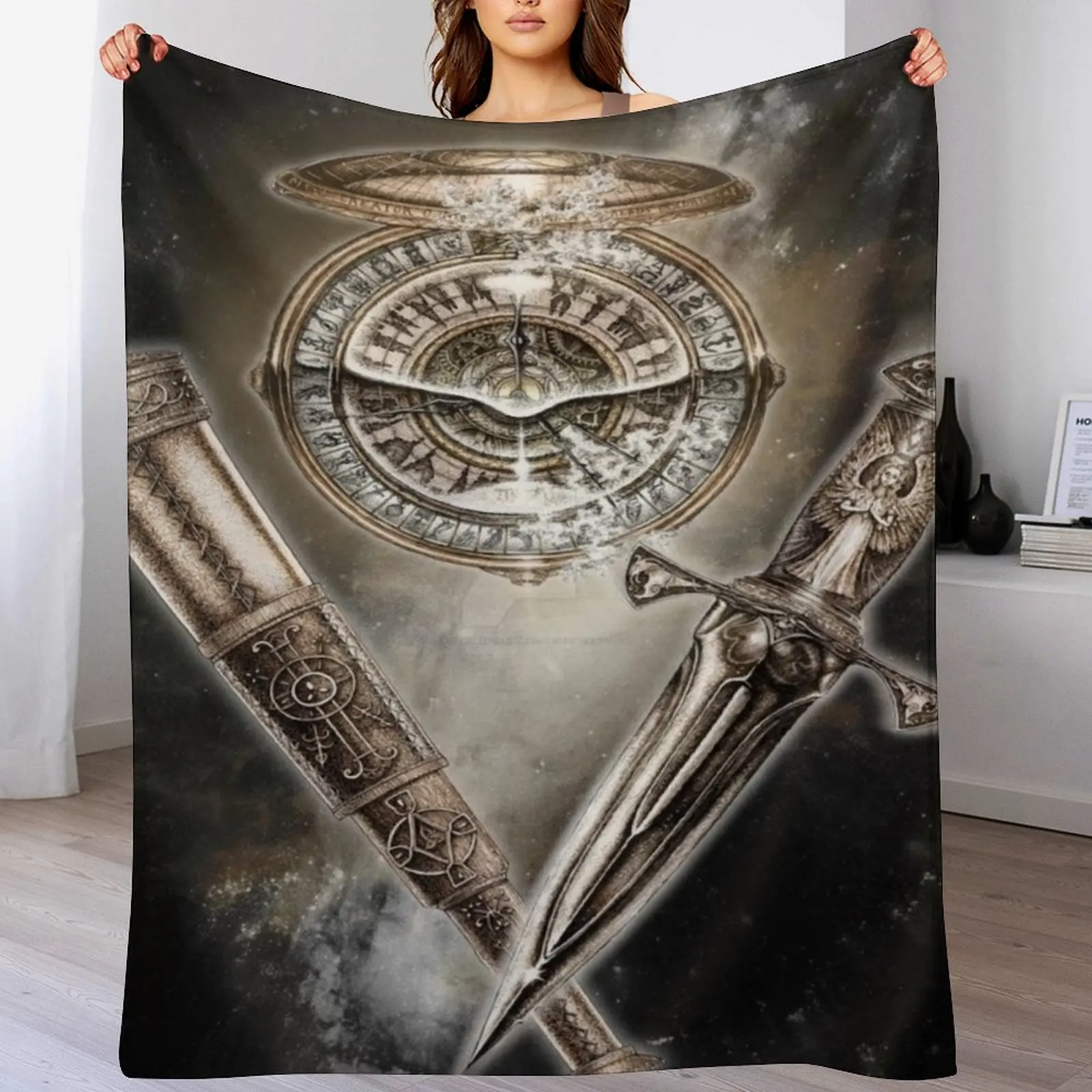 

Golden compass knife and glass Throw Blanket Cozy Throw Blanket for Bed Sofa Chair