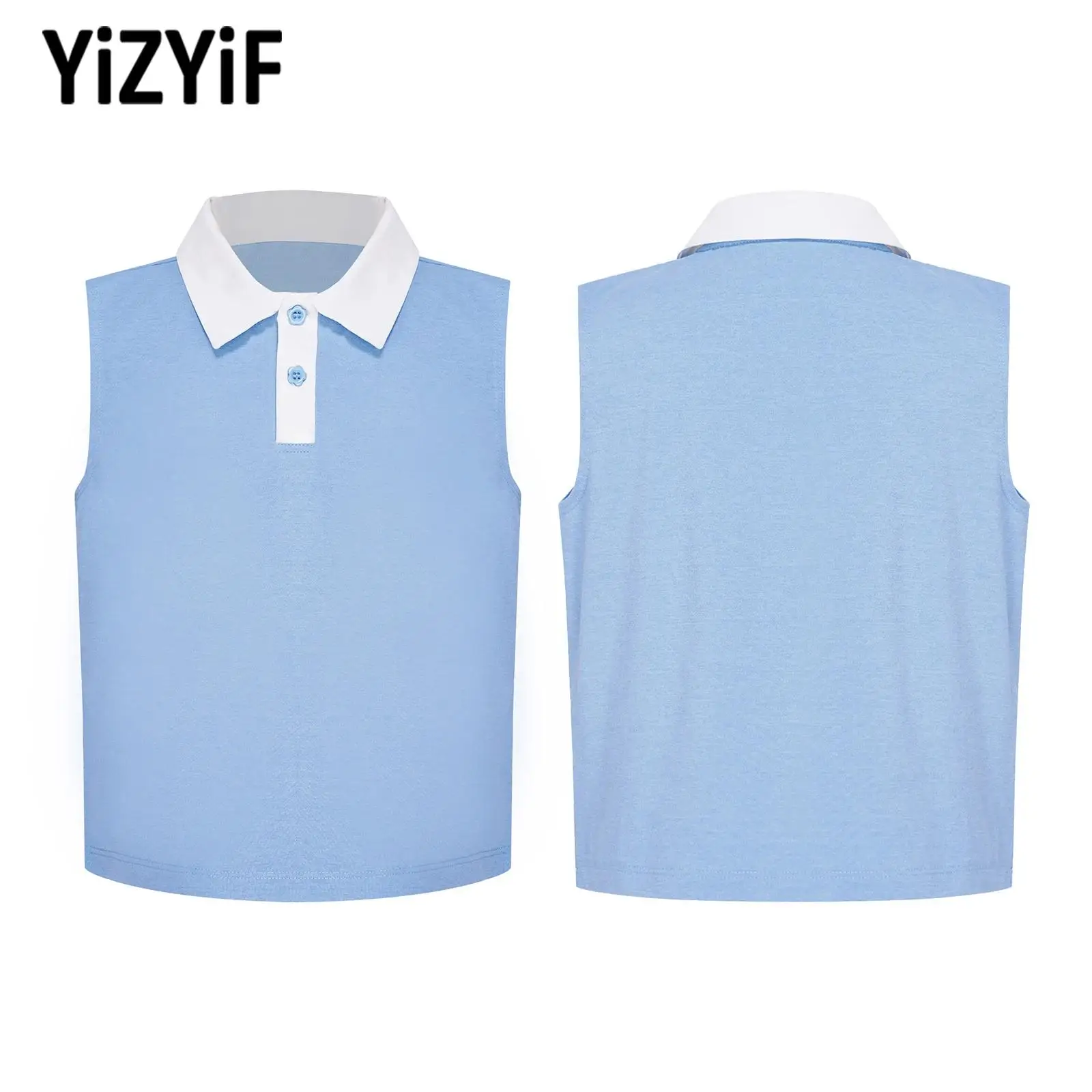 Girls Sleeveless Quick Dry Sports Top Lapel Collar Buttons Breathable Lightweight Stretchy for Daily Outdoor Summer