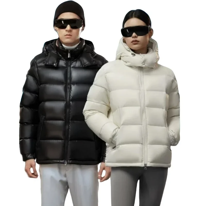 Men's and women's hooded jackets, outdoor casual short down jackets, winter goose high-end velvet jackets