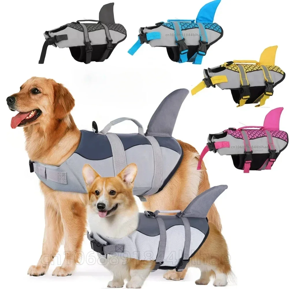 

Large Dog Life Jacket Vest Clothes Life Vest Collar Harness Pet Dog Swimming Summer Swimwear Clothes Camouflage Shark Fuchsia