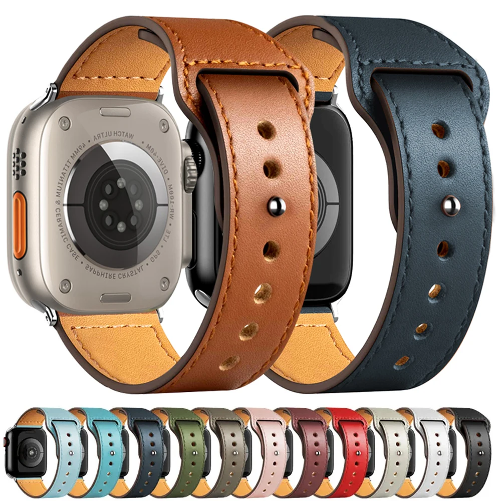 アップルウォッチ用レザーブレスレット,44mmおよび40mm, 41mm, 45mm, 42mm, 38mmウルトラ2, 49mm, iwatchシリーズ9,3,5,6 se、7、8