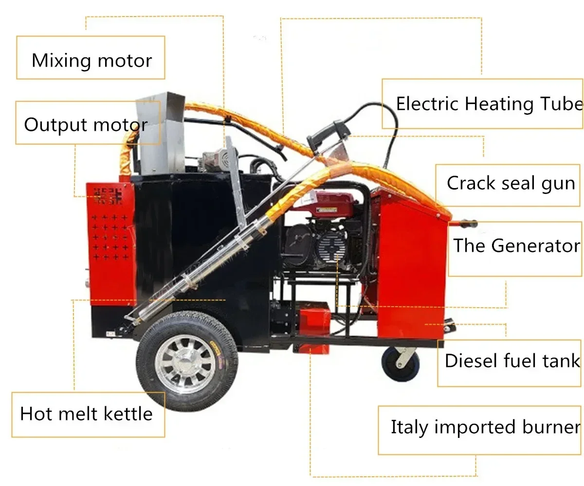 Road Crack Sealing Machine Trailer Asphalt Filling Gap Repairing Machinery Engine Seam Repair Sealing Crack Sealing Machines