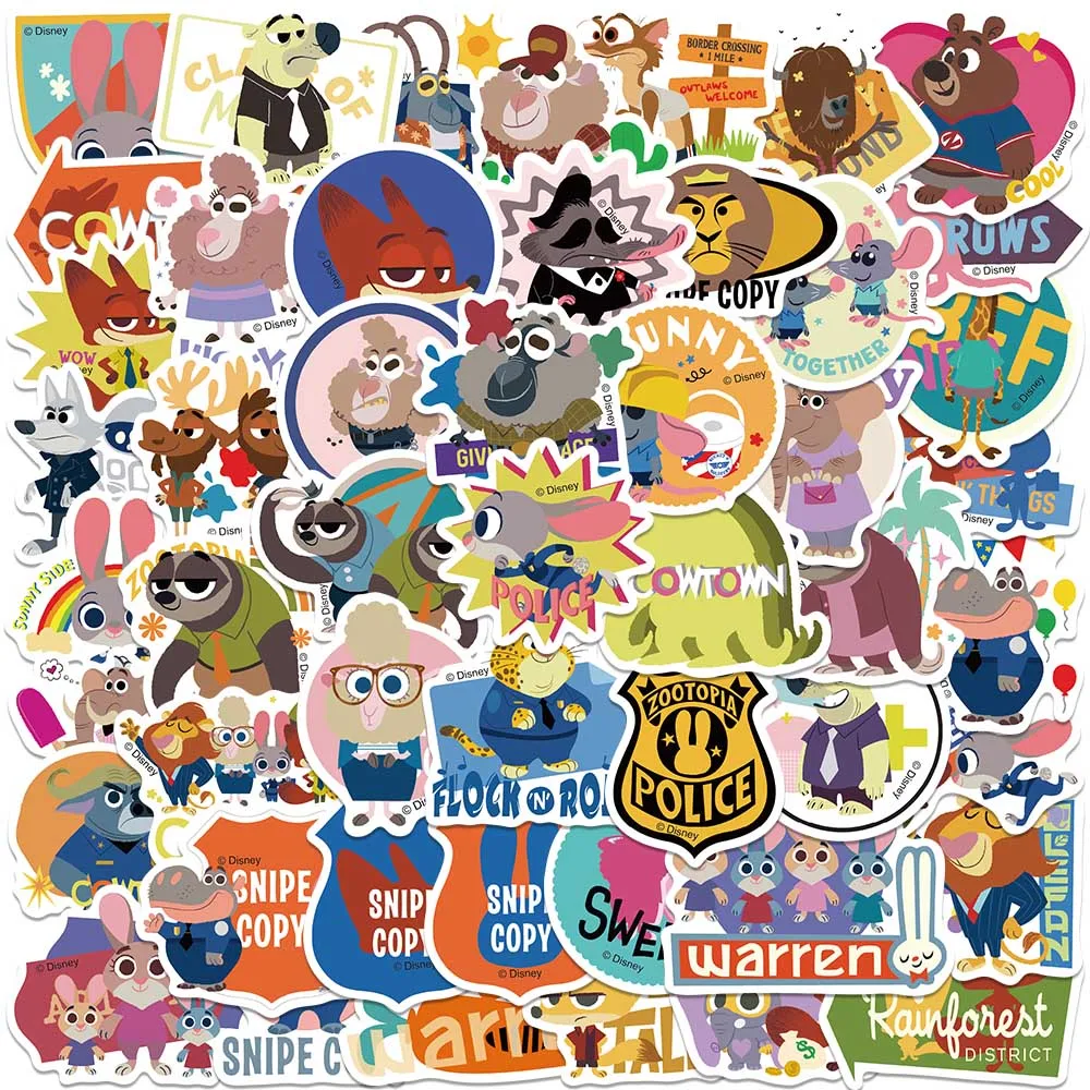 50pcs Disney Zootopia Judy Hopps Nick Wilde Stickers Cartoon Graffiti Decals For Kids Laptop Luggage Scrapbook Diary Sticker