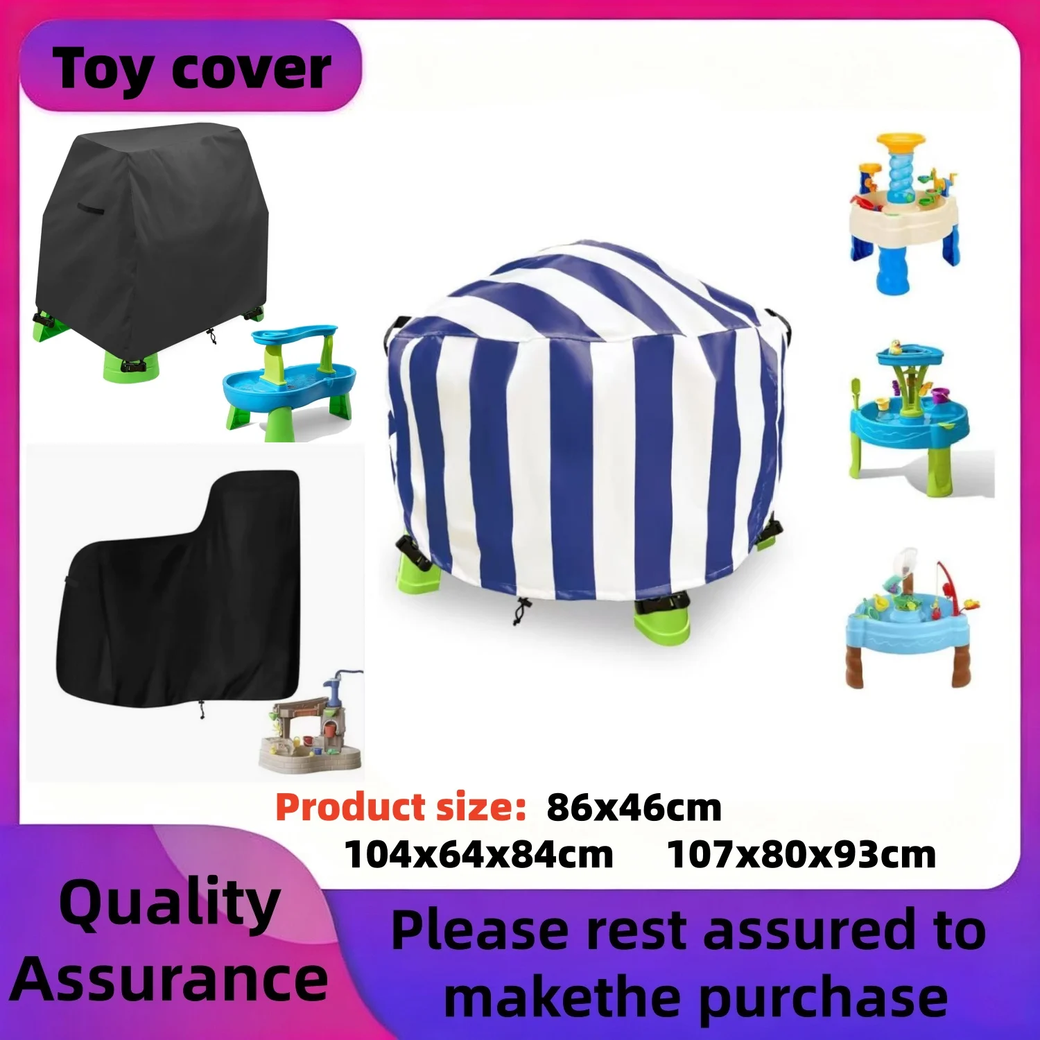 Water Table Cover Round Outdoor Furniture Cover for Kids Sand & Water PlayTable Oxford Fabric with  Hem for Windproof Fit