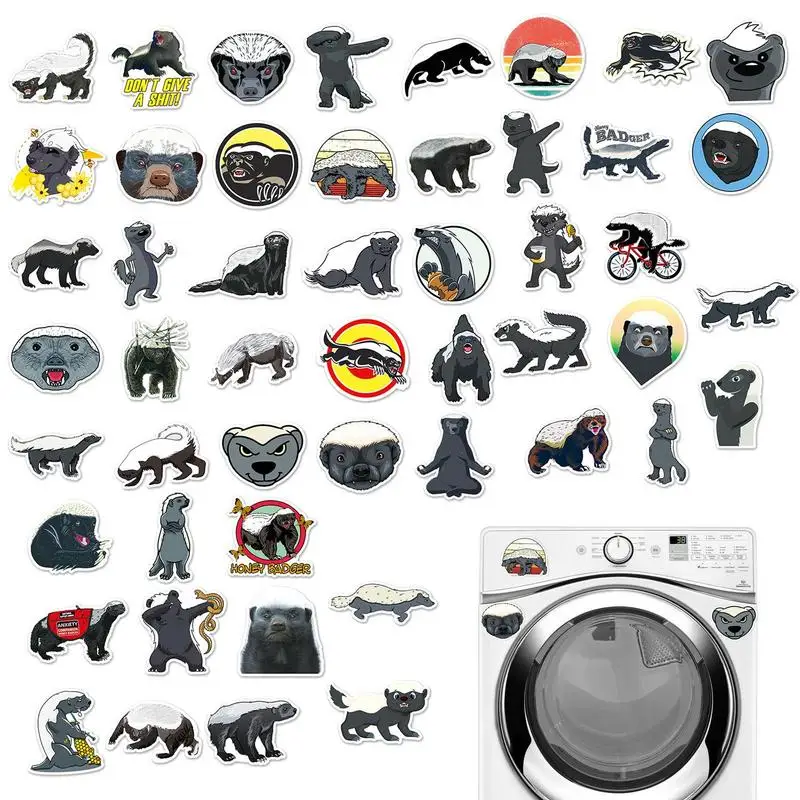 Honey Badger Sticker 50Pcs Waterproof Animal Water Bottle Stickers Cute Honey Badger Animal Stickers For Laptop Bumper