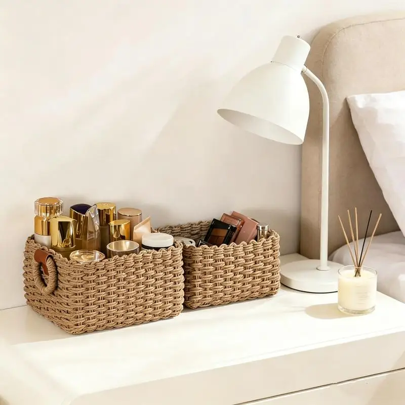 New Paper Rope Storage Basket with Handle Breathable Non-Toxic for Living Room Throw Pillow Organizing Home Decor Gift Basket