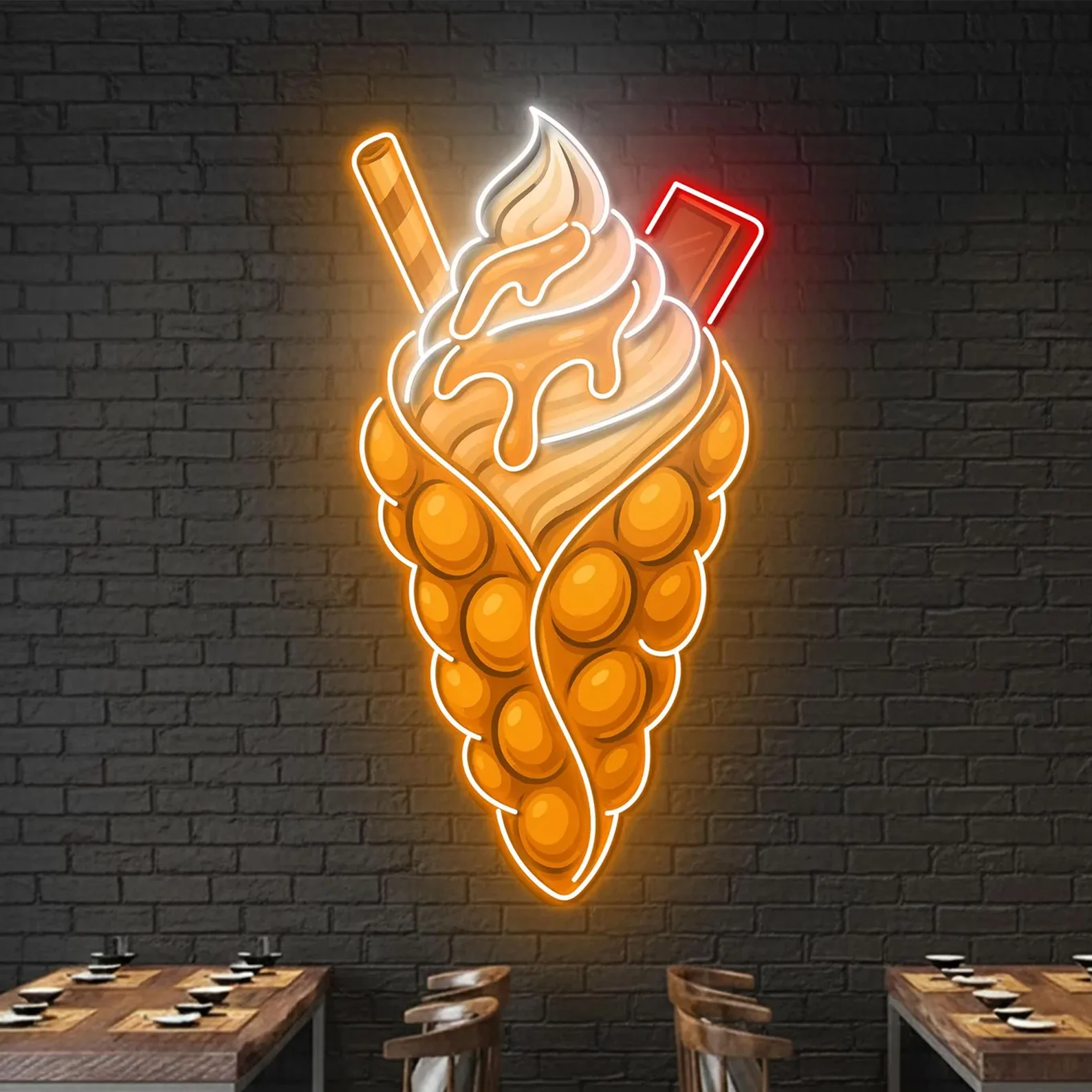 

Неоновая вывеска большого размера в форме вафли для декора стен пекарни, светодиодная неоновая вывеска с изображением мороженого, декор для кондитерской, подарок для пекаря, вывеска для открытия бизнеса