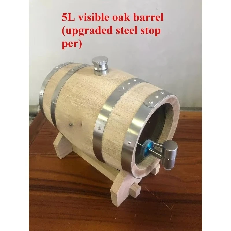 5L Vintage Oak Wine Barrel, Large Capacity Wooden Storage Container for Whiskey Tequila Home Brewing