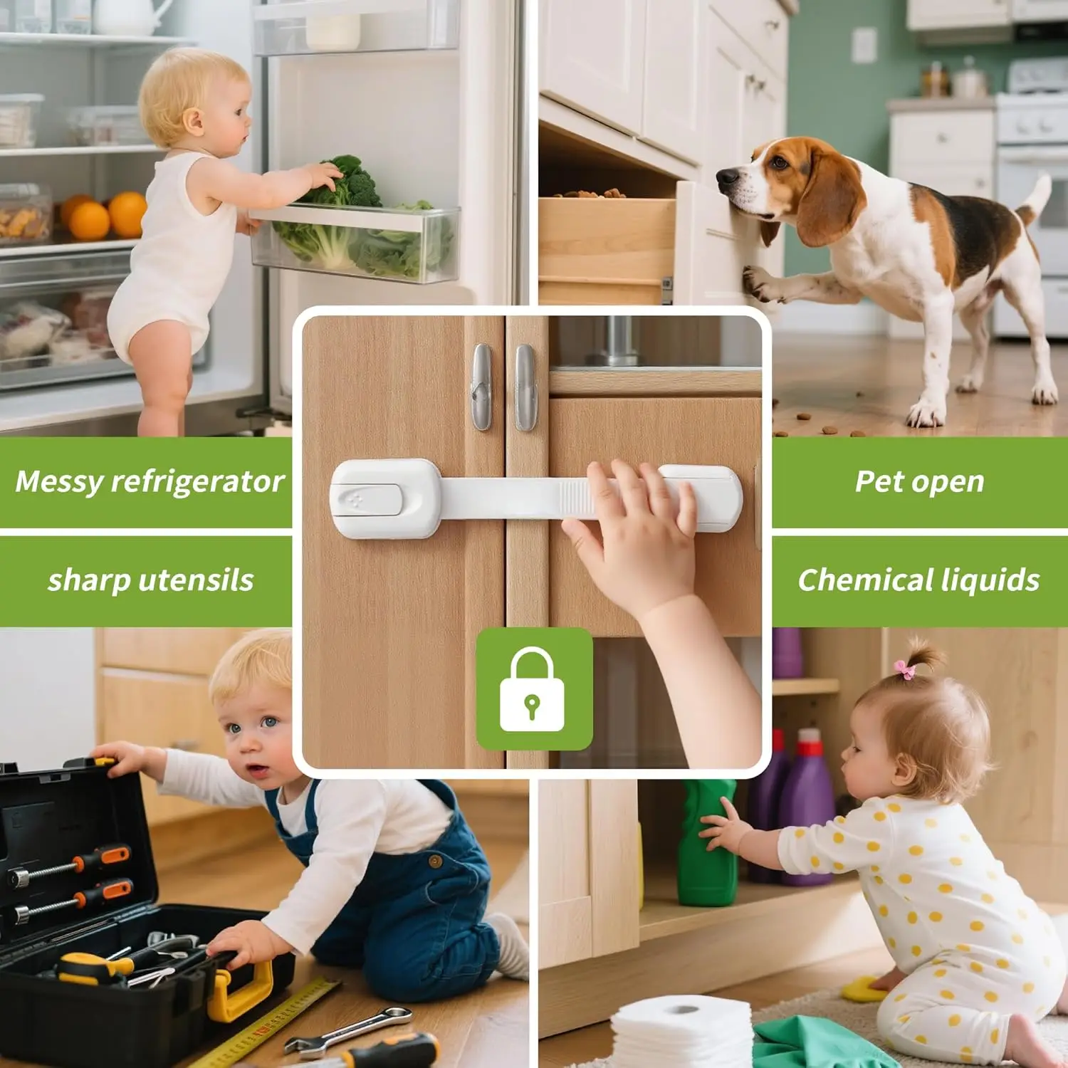 Children's Cabinet Lock, Adjustable Baby Safety Lock, Lockable Door, Cabinet Closed, Suitable for Toddlers, Cats, and Dogs