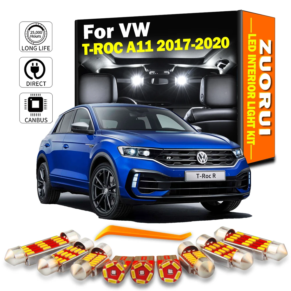 ZUORUI 16Pcs Canbus LED Interior Trunk Light Kit For Volkswagen VW T-ROC TROC T ROC A11 2017 2018 2019 2020 Car Map Dome Bulbs