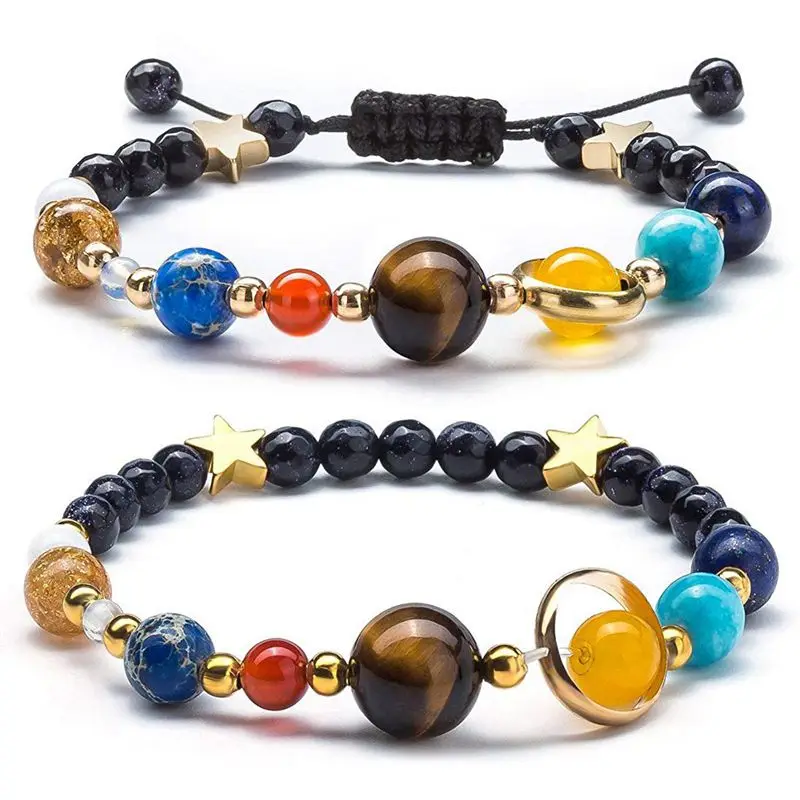 Women Girls Solar System Bracelet Universe Galaxy The Eight Planets Guardian Star Natural Stone Beads Bracelet Bangle For Men, 2