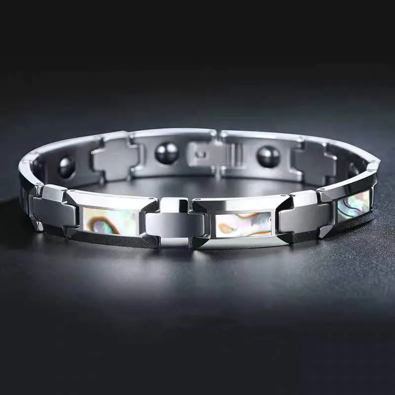 10mm Punk Tungsten Steel Magnetic Health Energy Chain Bracelet Jewelry Hiphop Men Women Shell Hematite Magnetic Arthritis Bangle