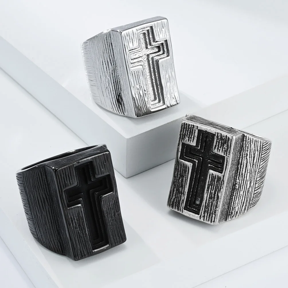 

Vintage Stainless Steel Men Ring Gothic Style Cross Signet Cocktail Party Biker Ring Jewelry Size 7-13