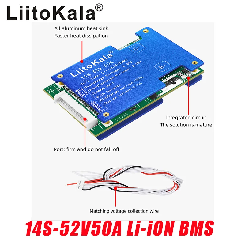 

LiitoKala 14S-52V50A-BMS 48 в литиевые BMS Balance 18650 литий-ионная батарея PCM 51,8 в 52 в E-bike скутер велосипед печатная плата