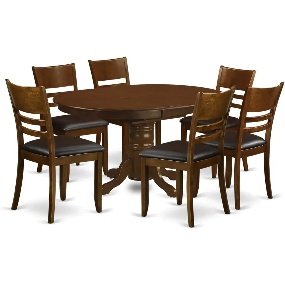 KELY7-ESP-LC 7 Piece Kitchen Table & Chairs Set Consist of an Oval Dining Table with Butterfly Leaf and 6 Faux Leather Dining