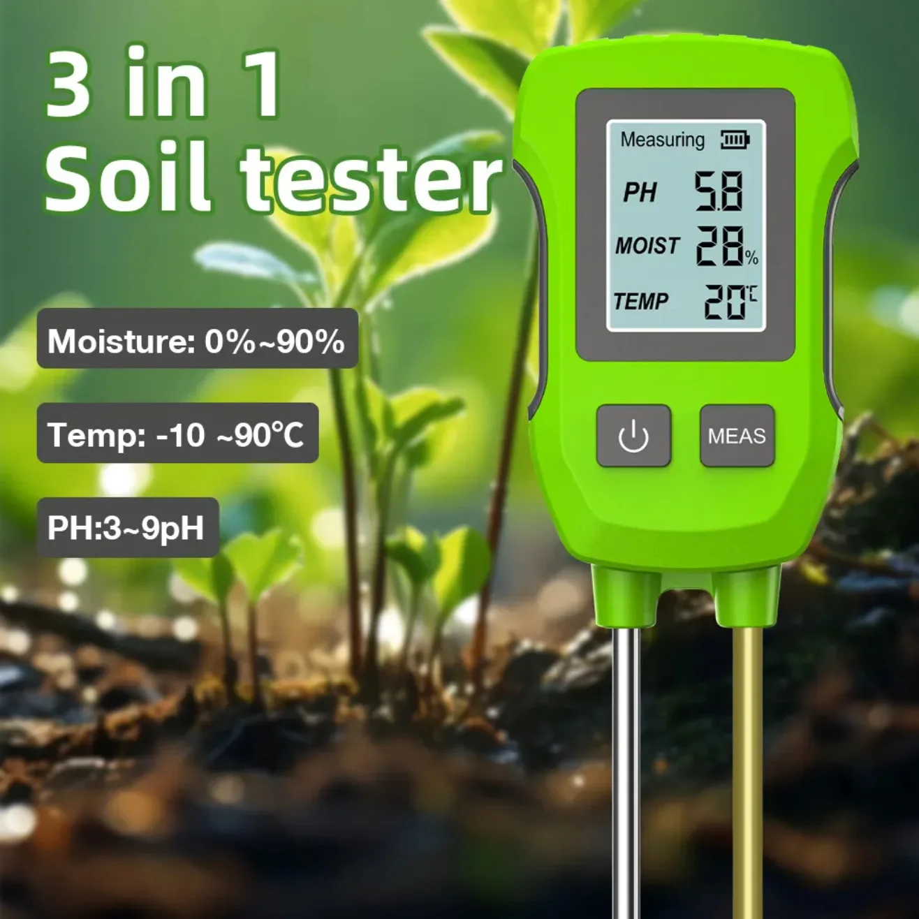 New 3‑in‑One Digital Soil Tester LED Screen PH Moisture Humidity Temperature Detector for Gardening
