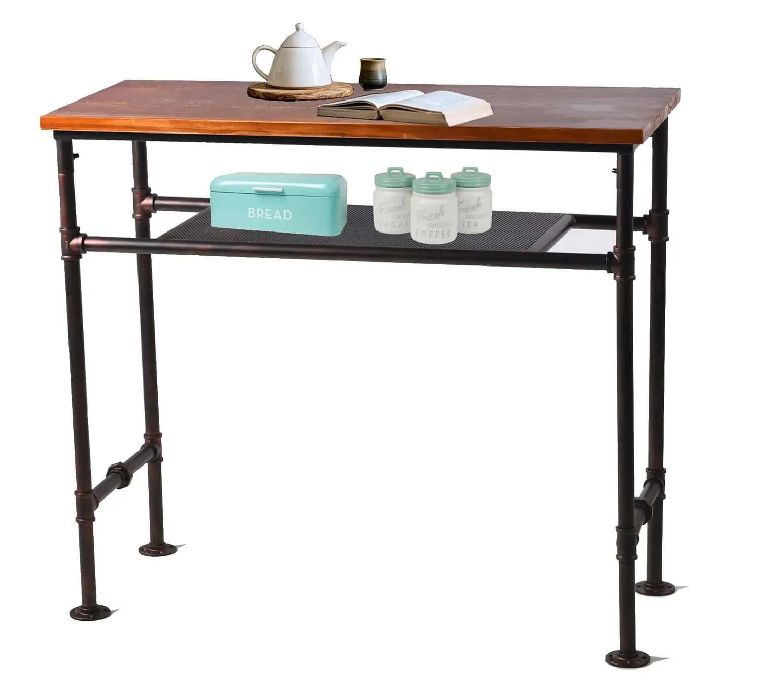 

Rustic Pine Wood Bar Table 41.3" Height Rectangular Pub Dining Kitchen With Shelf Copper, Customized