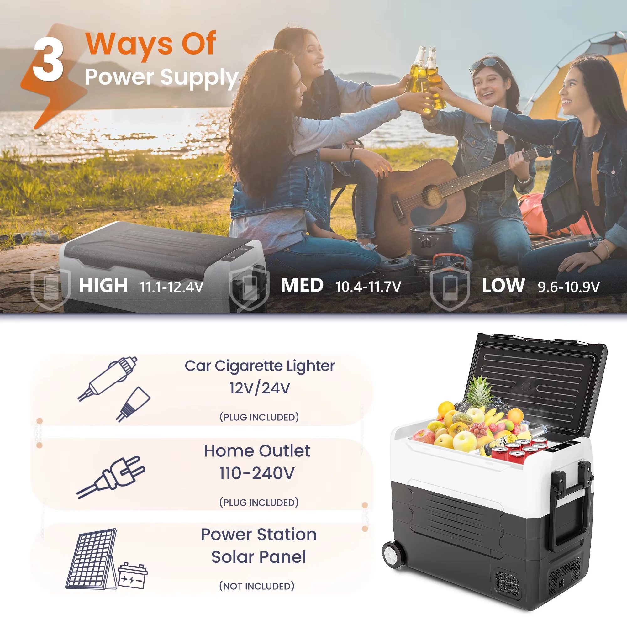 Portable 80L Refrigerator Freezer -4℉~68℉ Mini Fridge 12/24V DC&110-240V AC, Car Fridge for RV,Trunk with Dual Storage Zone