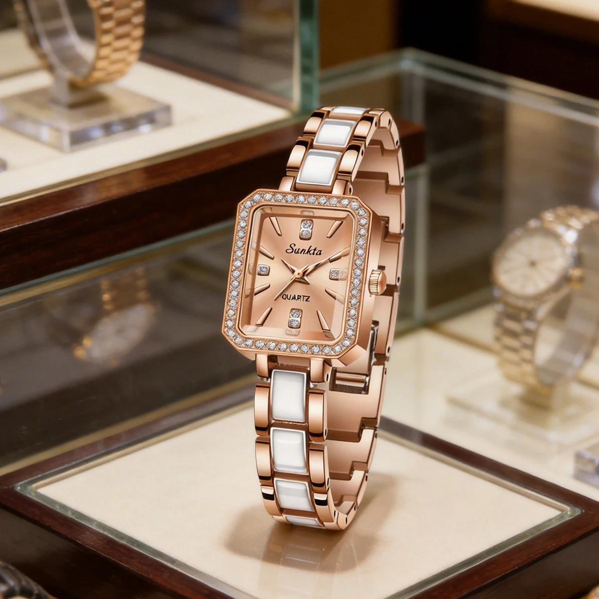 LIGE Luxury Women's Watch 2026 New Simple Square Full Diamond Digital Quartz Watche Gold Stainless Steel Bracelet Women's Dress