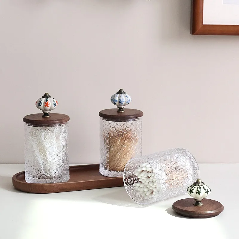 Retro Glass Storage Jar Cotton Swab Storage Box Dental Floss Toothpick Tube Restaurant Decorative Ornaments Home Decoration Jar