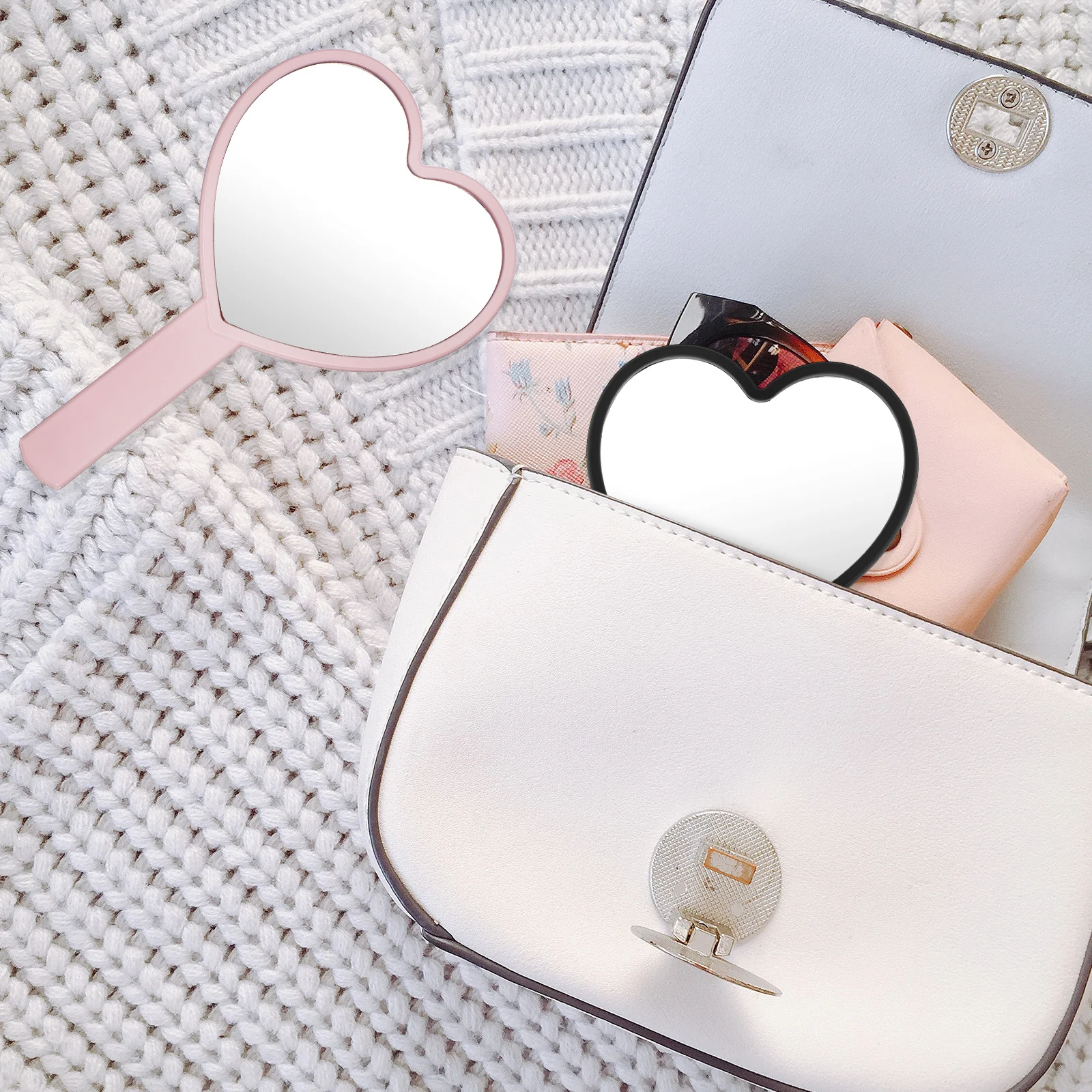 

12Pcs Heart Shaped Portable Compact Mirror Clear Handheld Makeup Mirror for Women Touch Up Handheld Mirrors