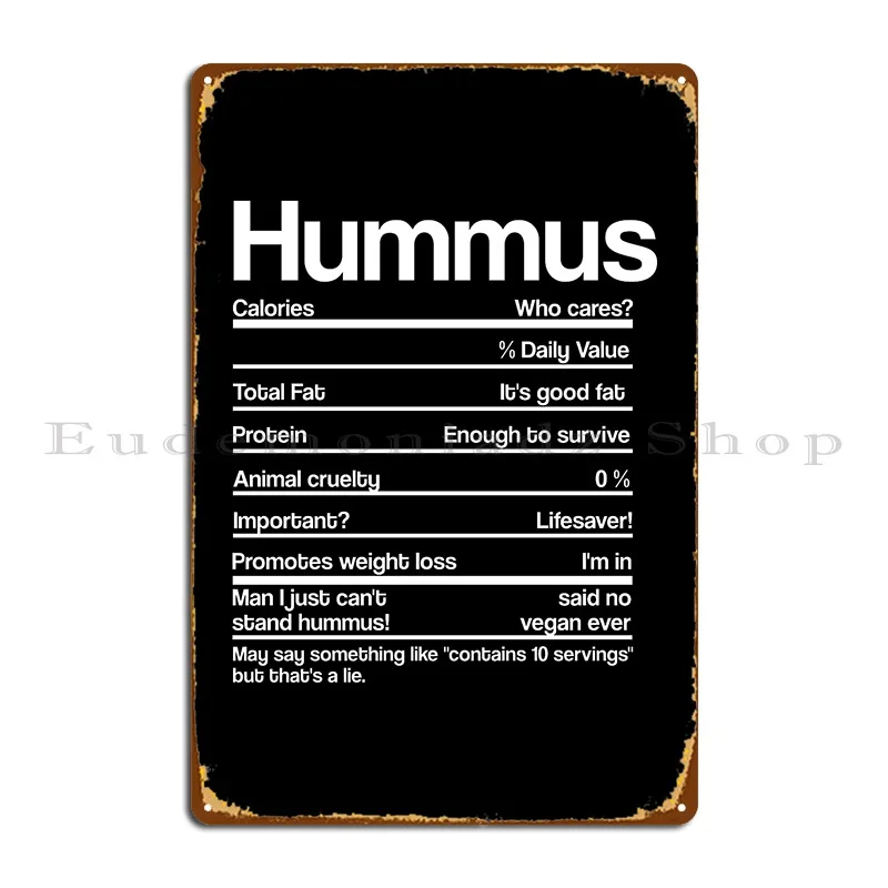 Hummus Nutrition Facts Metal Sign Design Mural Garage Decoration Classic Tin Sign Poster