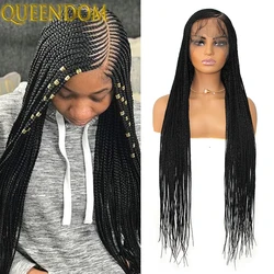 36'' Long Full Lace Cornrow Braid Wig Knotless Side Part Braided Synthetic Glueless Wig Box Braids Goddess Wigs With Baby Hairs