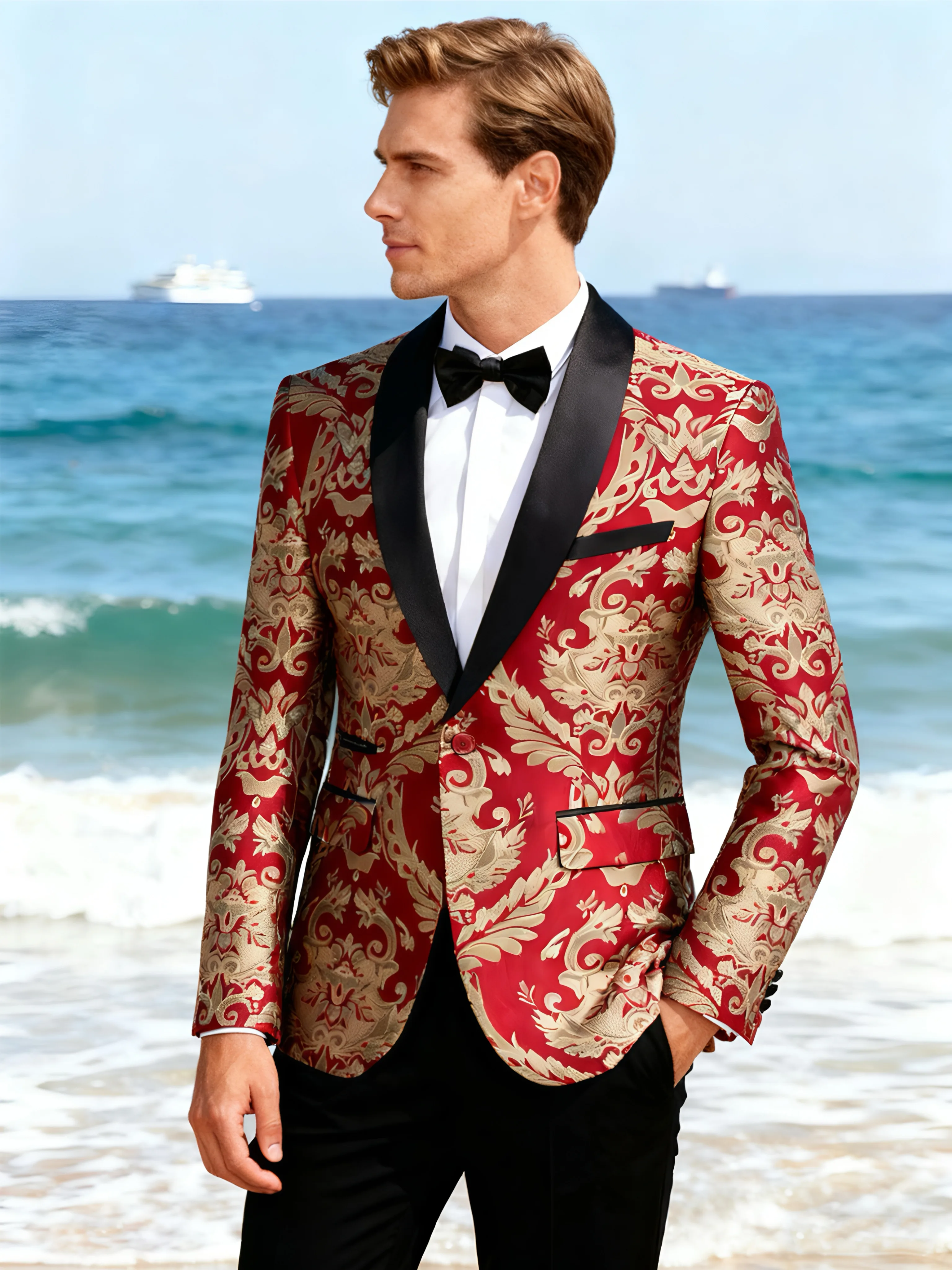 

Men's Single-Piece Top, Sports Jacket, And Suit Jacket, Shawl Lapel Single-Button Slim-Fitting Long-Sleeved Jacket, Evening Dres