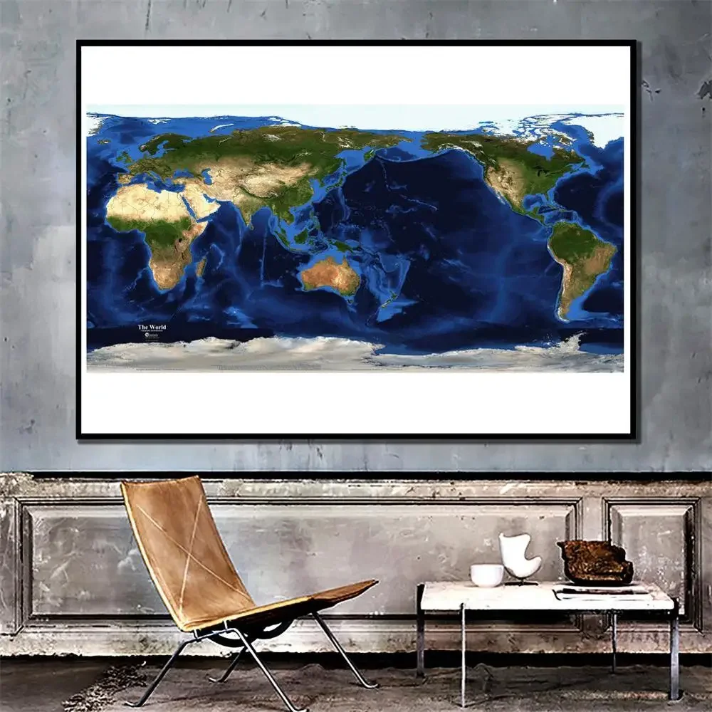 150x100cm Satellite Map of The World Topography And Bathymetry Non-woven Spray Painting Map