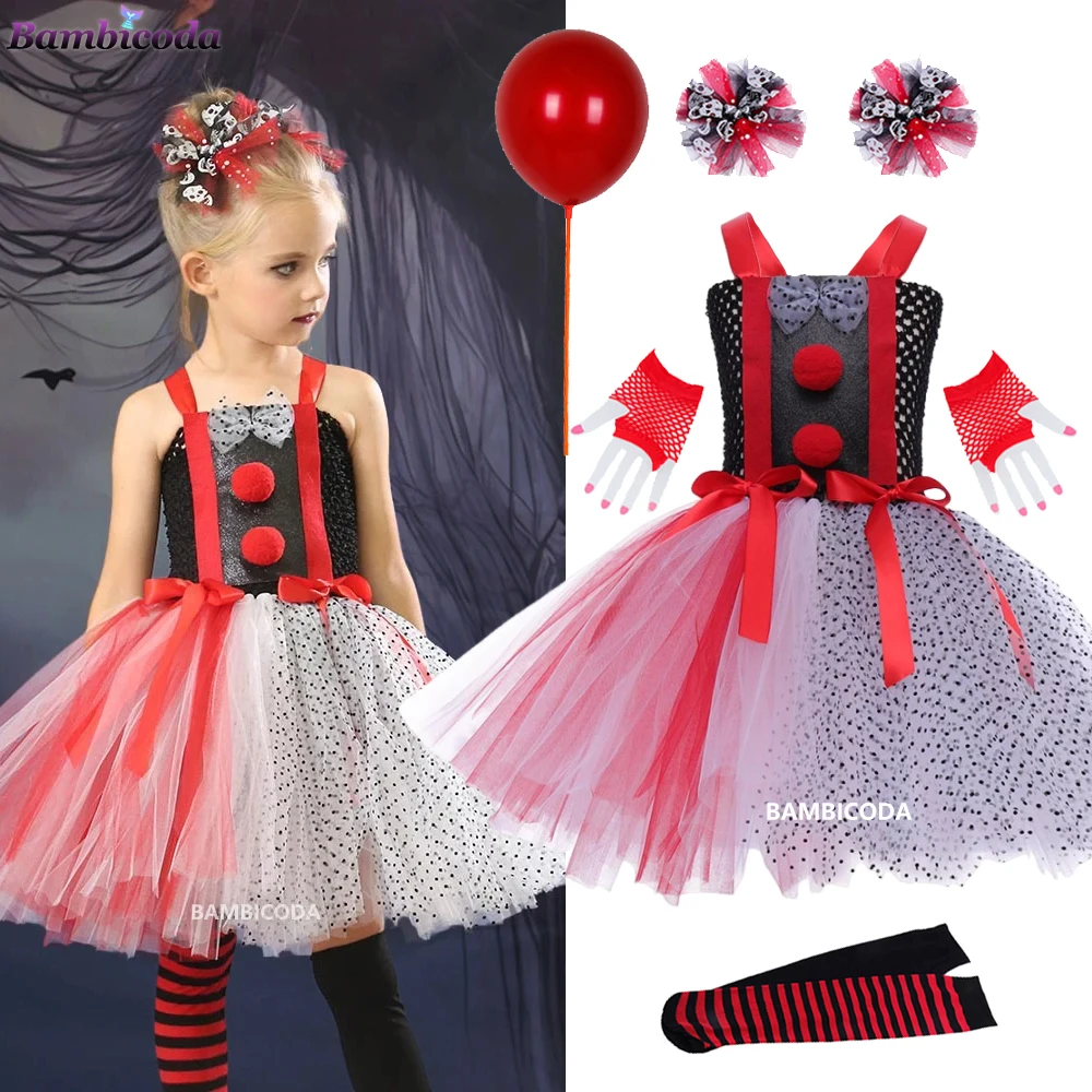 Halloween Zwart Rood Joker Meisjes Kostuum Tutu Jurk Griezelig Clown Kids Carnaval Party Cosplay Kleding Kinderen Tule Fancy Dress