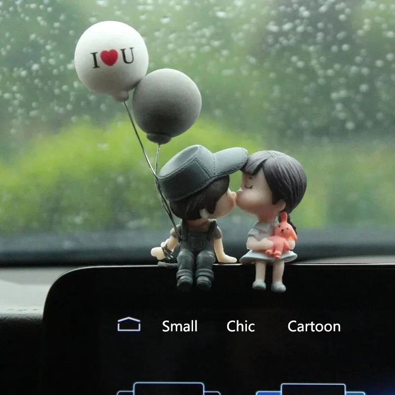Cute Ornaments Couple Action Figurines Balloons For Car Dashboard Decoration image 2