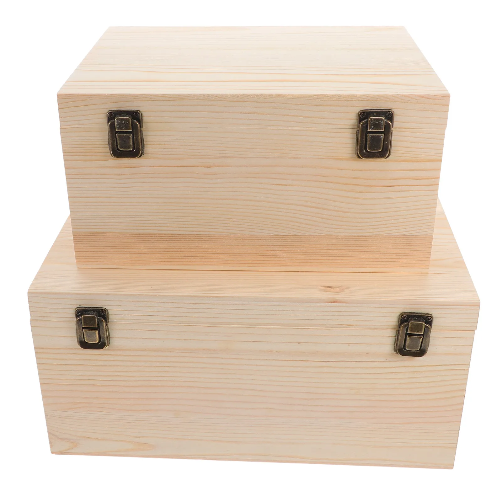 

2Pcs Large Unpainted Pine Wood Box Hinged Lid for Jewelry Keepsake DIY Craft Storage Organizer Wooden Boxes for Crafts