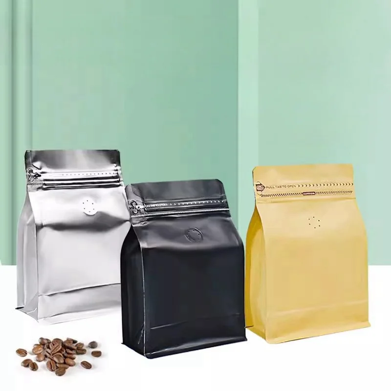 StoBag 50pcs 250g Coffee Beans Packaging Bag with Valve Aluminum Foil Ziplock Sealed for Powder Tea Nuts Storage Reusable Pouch