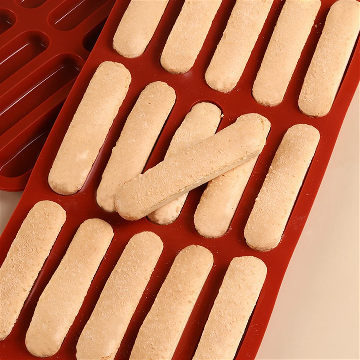 Tiramisu Finger Biscuit Silicone Mould,15 Cavities Cereal Bars Baking Mould,Chocolate Bar Mold, Long Strip Silicone Mold