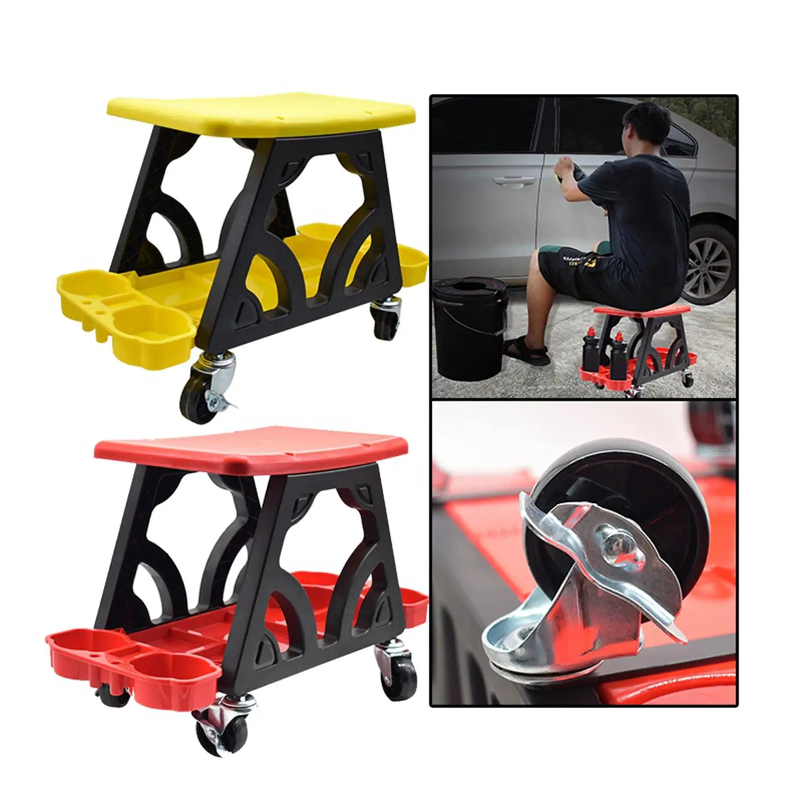 Car Detailing Stool Mobile Rolling Seat Creeper Roller Mechanics Seat for Wax Polishing Projects Equipment Vehicle Tools