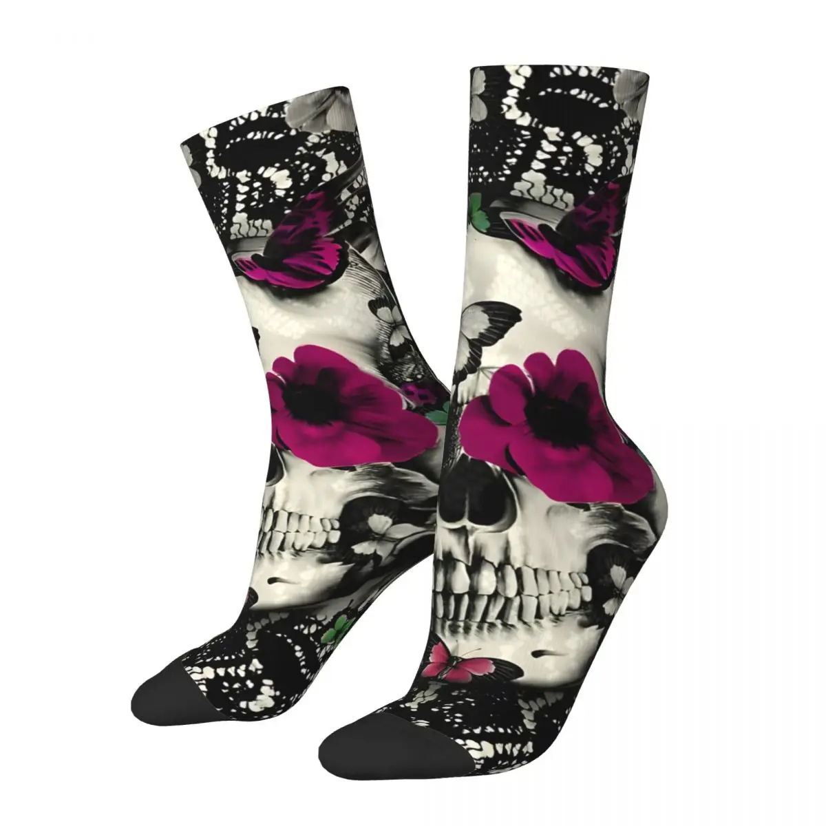 Crazy compression Victorian Gothic Lace Skull Sock for Men Harajuku Quality Pattern Crew Sock Casual