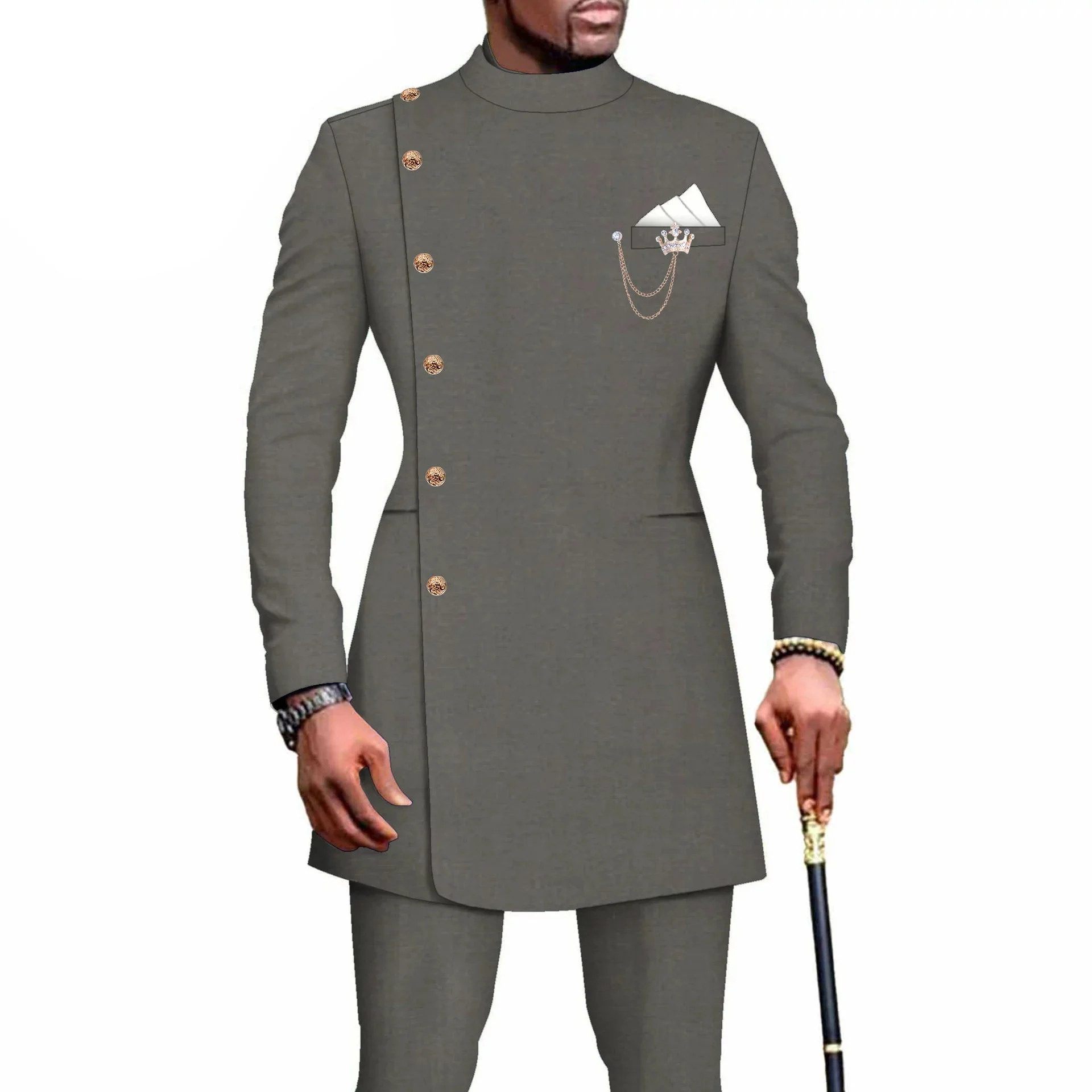 

New Arrival African Style Men's Suit 2 Piece Wedding Tuxedo Single Breasted Long Jacket Pants Formal Groom Outfit