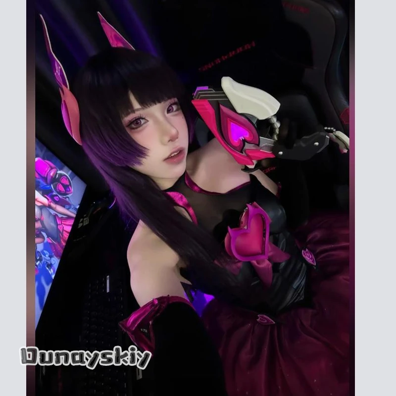 CR6.22*Dvaa Nocturna Nuevo Conjunto Sexy Rosa Fucsia y Negro con Cinturón y Lazo, Moda Y2K, Traje Jirai Kei, Gótico, Lolita, Cosplay de Anime