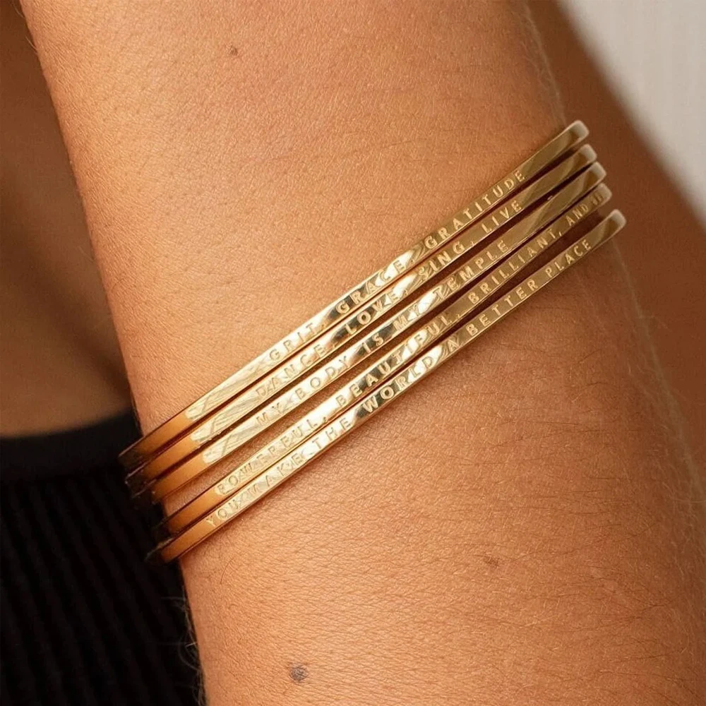 

COOLTIME Personalized Custom Engraved Cuff Bracelet Stainless Steel Open Custom Engraved Name Women Men Bracelet Gift for Her