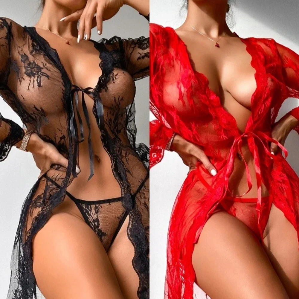 

Long Nightgown Female Secret Lingerie Transparent Sexy Teddies Ball Evening Erotic Coats Temptation Underwear Sexy Women Outfit