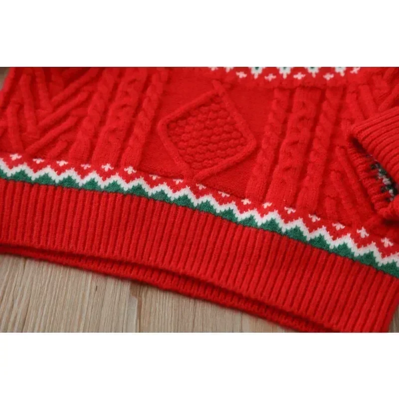 Kids Boy Christmas Sweater Thicken Warm Knitted Tops Jersey Girls Clothes Children Gingerbread Pullover Knitwear for Fall Winter