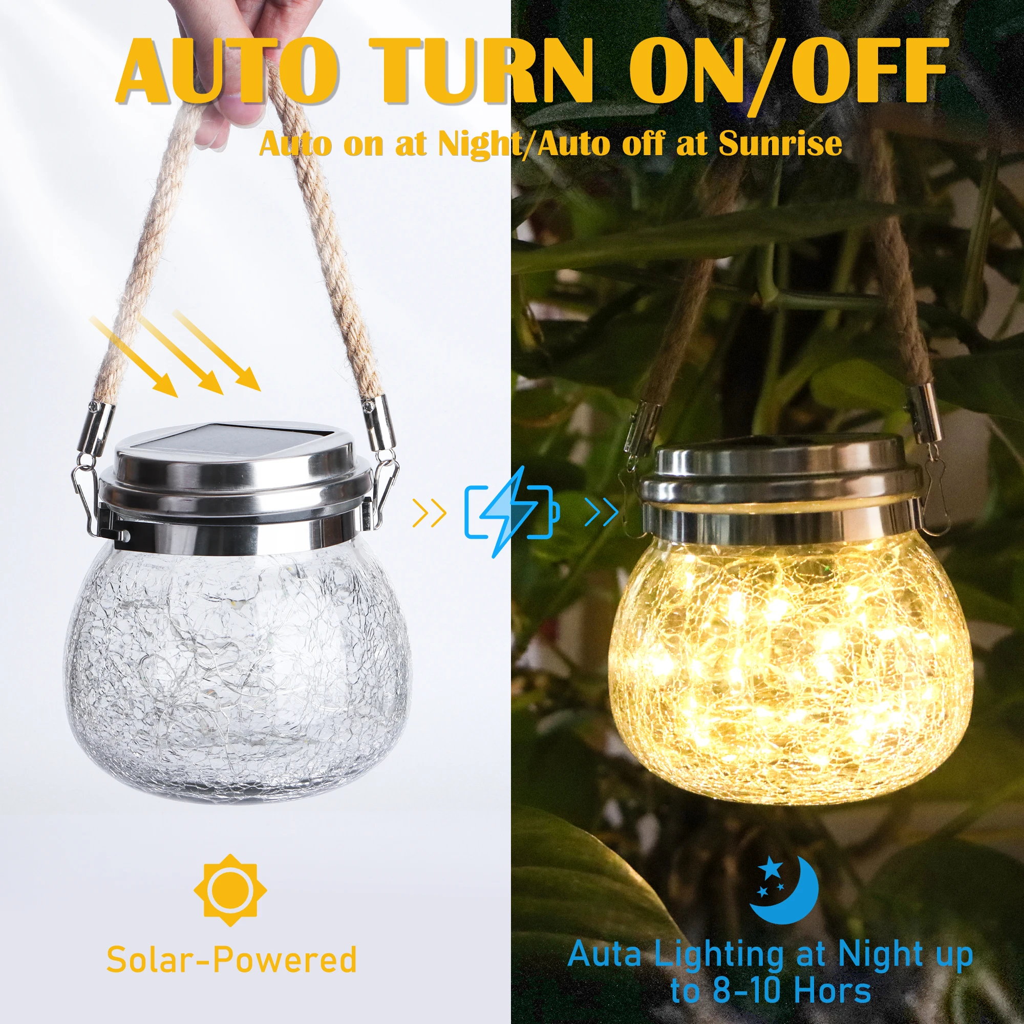 1/2pcs Solar Lights,Outdoor Light ,Waterproof Garden LED Lamp,String Lantern,Outside Light with Solar Battery,Crackle Glass Ball