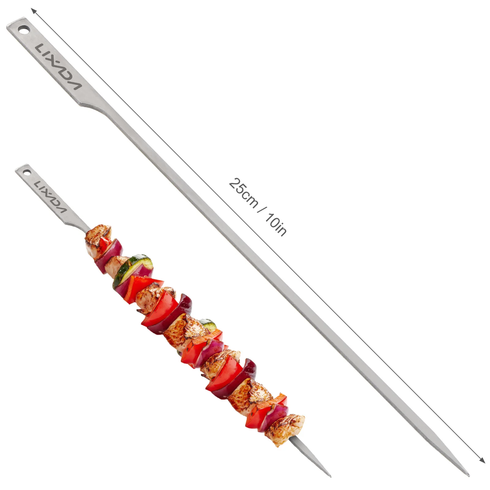 5pcs 10 Inch Flat Ti Barbecue Skewers Outdoor Backyard Picnic BBQ Grilling Kabob Skewers BBQ Sticks