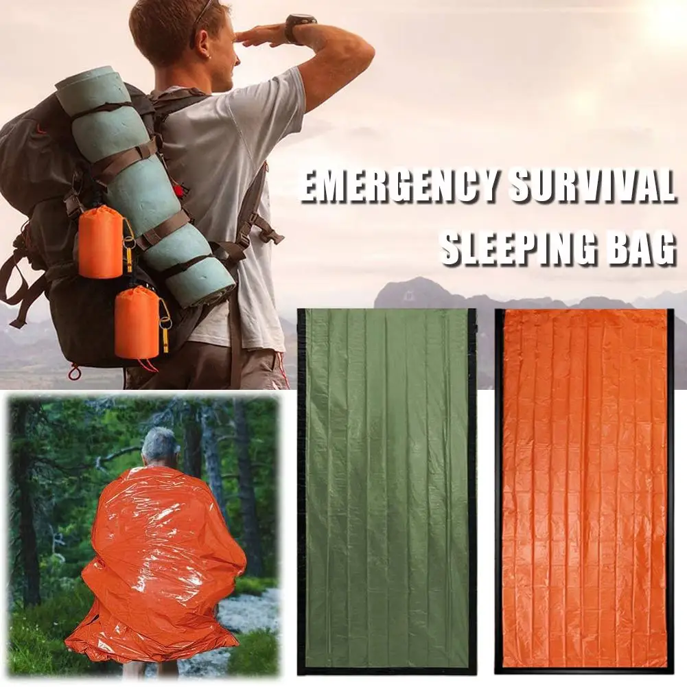 Outdoor Emergency Sleeping Bag PE Aluminum Film Warm Windproof Waterproof Portable Survival Sleeping Bag For Camping Hiking J9P3