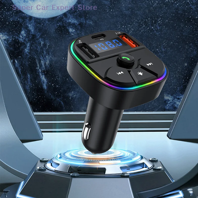 

Dual USB Type-C Car Phone Charger PD Fast Charging Tablet Power Adapter FM Transmitter MP3 Player For Truck Vehicles Handsfree