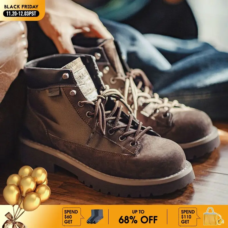 

Maden Men's Vintage Splice Suede Work Boots Chunky Sole Round Toe Combat Boots Lace-Up Ankle Boots for Desert Hiking & Casual