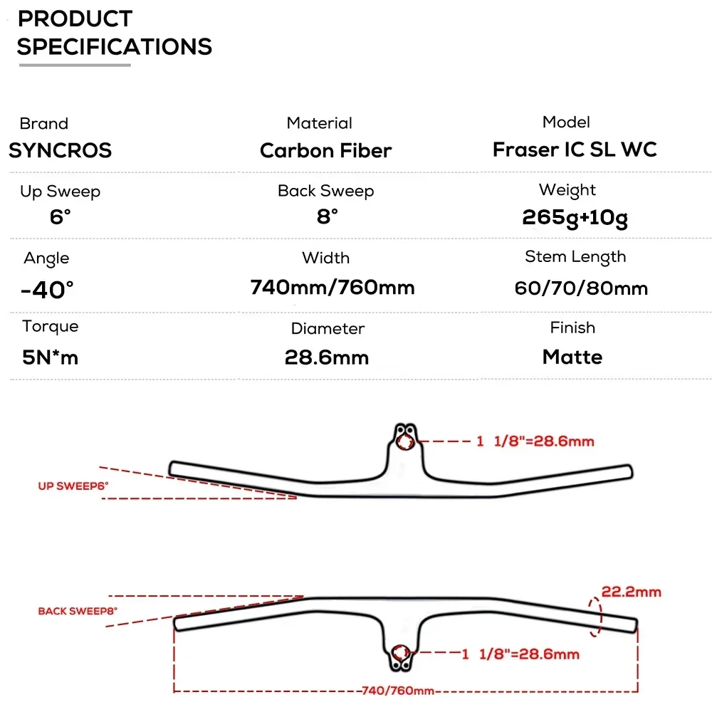 SYNCROS-Integrated Cockpit Handlebar with Stem, MTB Handlebar, FRASER IC, SL, WC, Road Frame, Carbon Fibre, 40 Degree Bike Parts