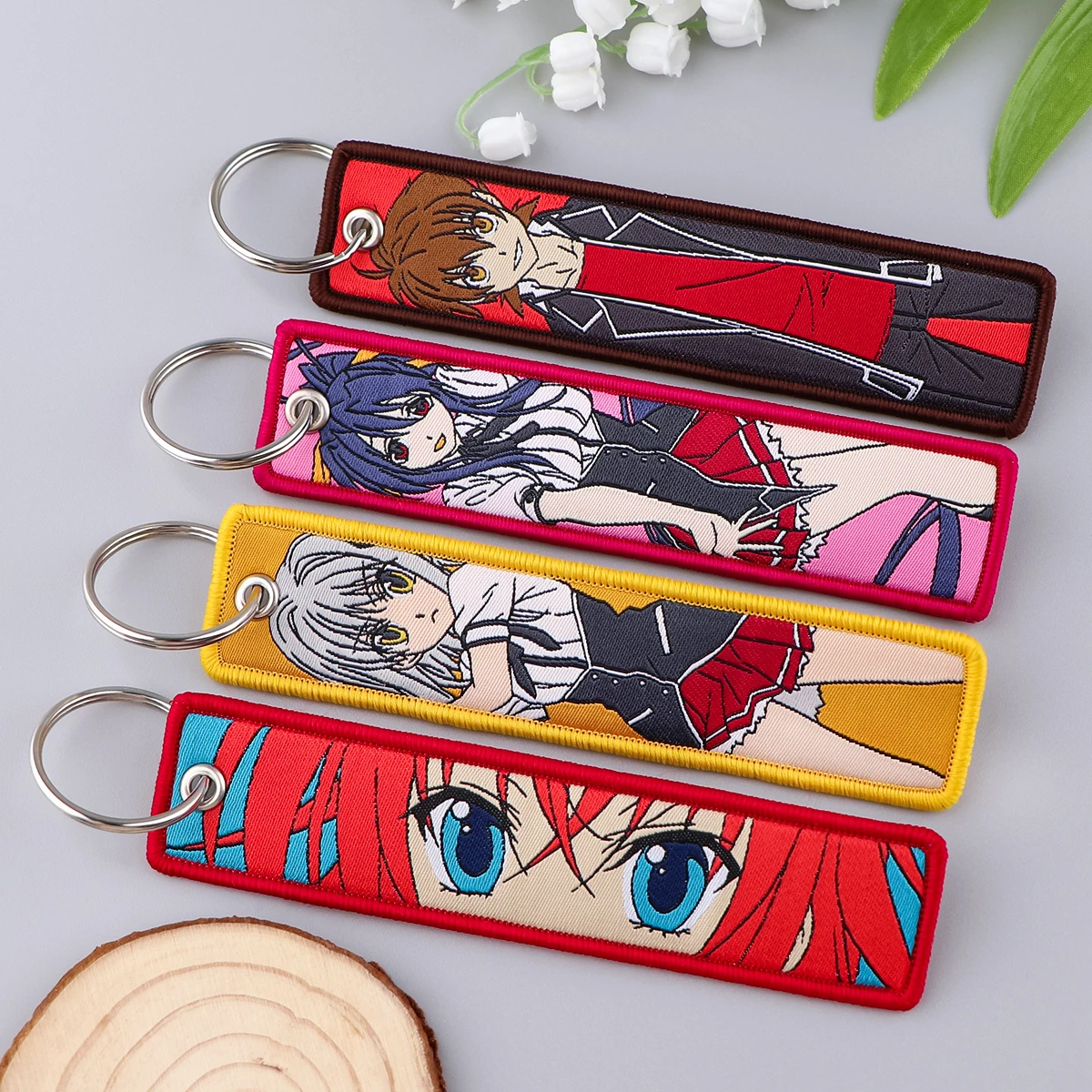 Anime Girls Key Tag Embroidery Key Fobs Keychain For Car Keys Backpack Key Ring Holder Chaveiro Jewelry Accessories